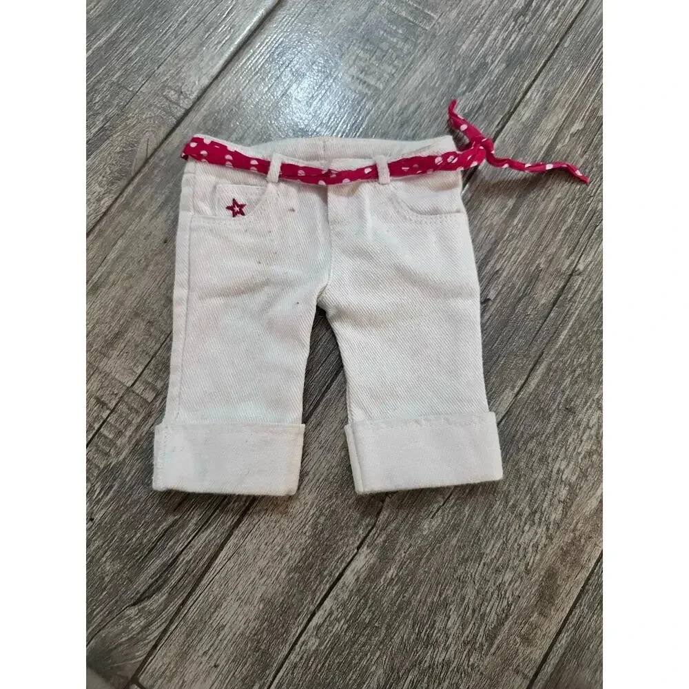 American Girl White Belted Waist Straight Leg Cropped Jeans